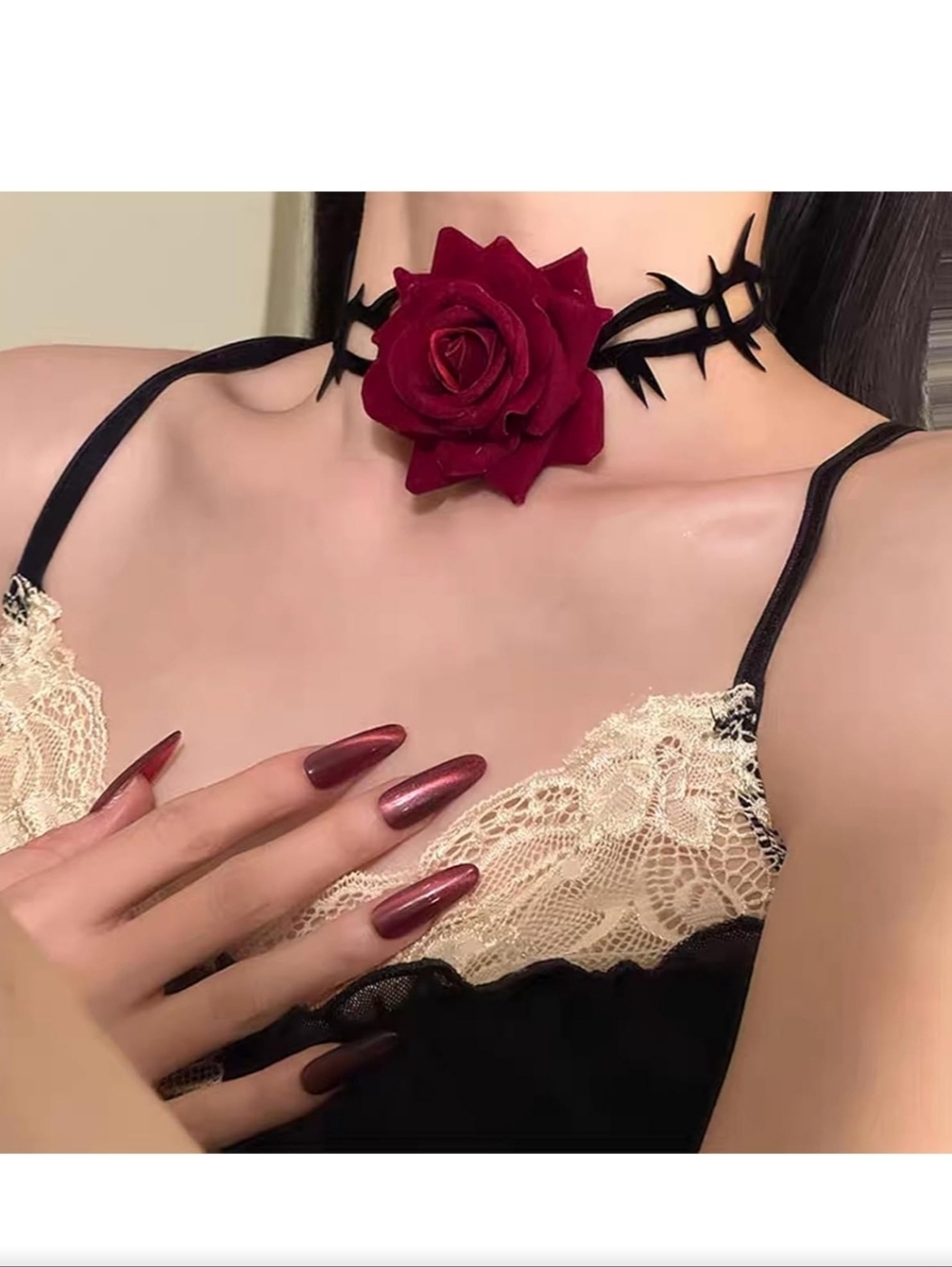 Red Or Black Rose Thorns Choker Necklace